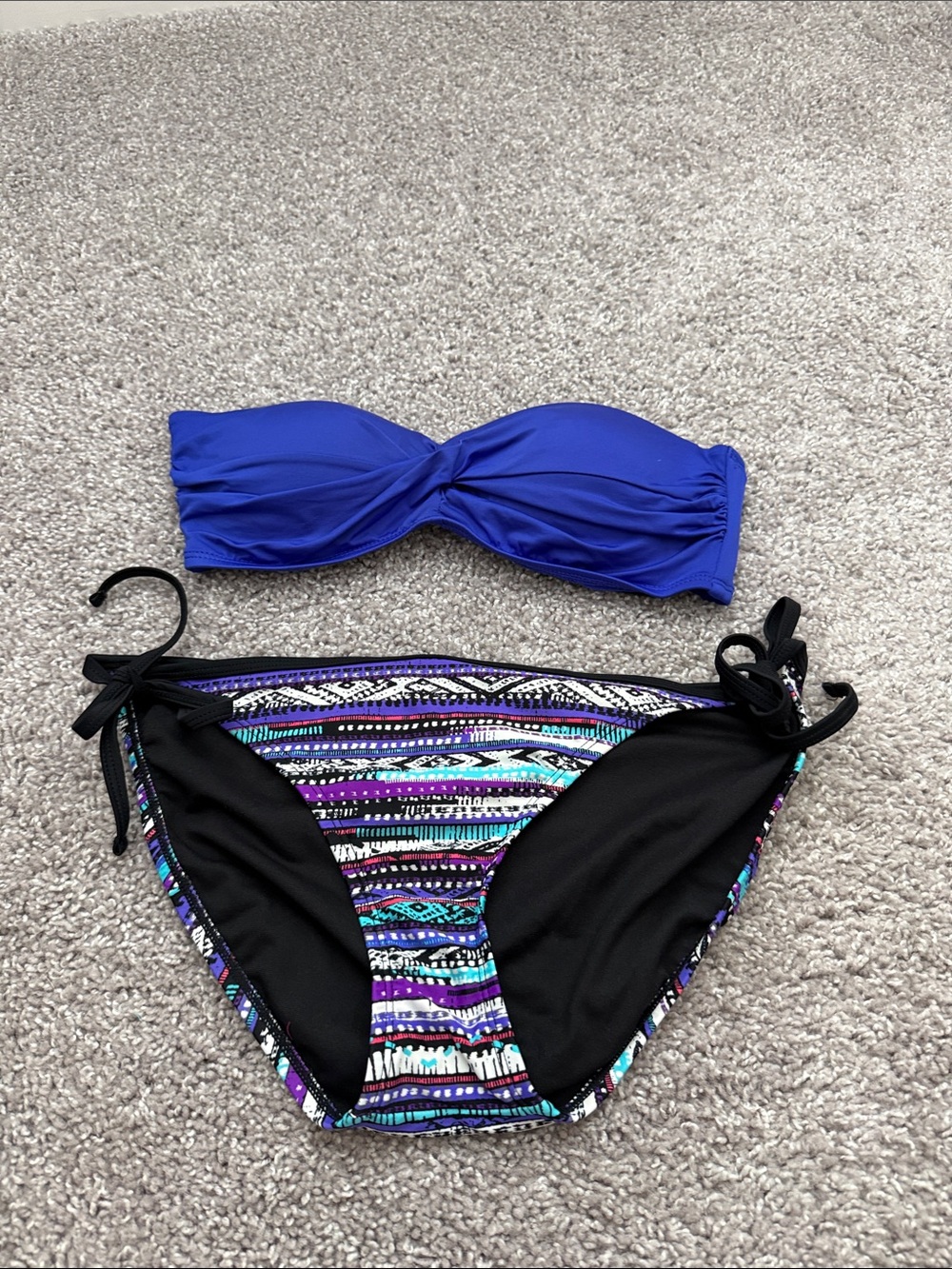 Mossimo Supply Co. Cobalt Bandeau with Black & Multicolor Tie-Side Bottoms